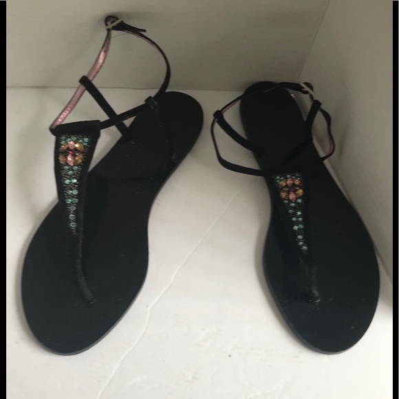 Franklin Elman NEW Jewel Thong T-Strap Leather Sandals Flats Open Toe Bead Italy - Picture 2 of 8